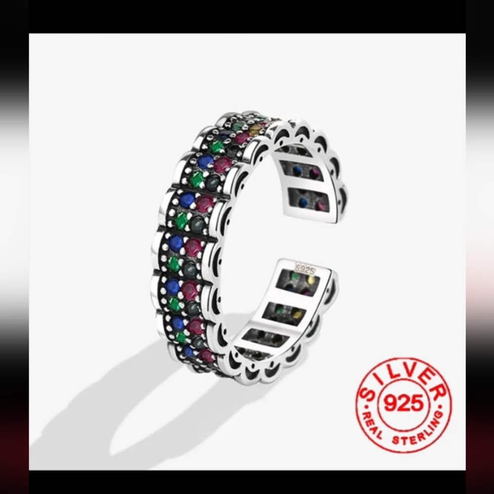 925 Colorful Cubic Zirconia Adjustable Ring